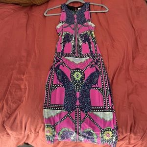 Mara Hoffman Elephant and Peacock Print Pink Midi Dress